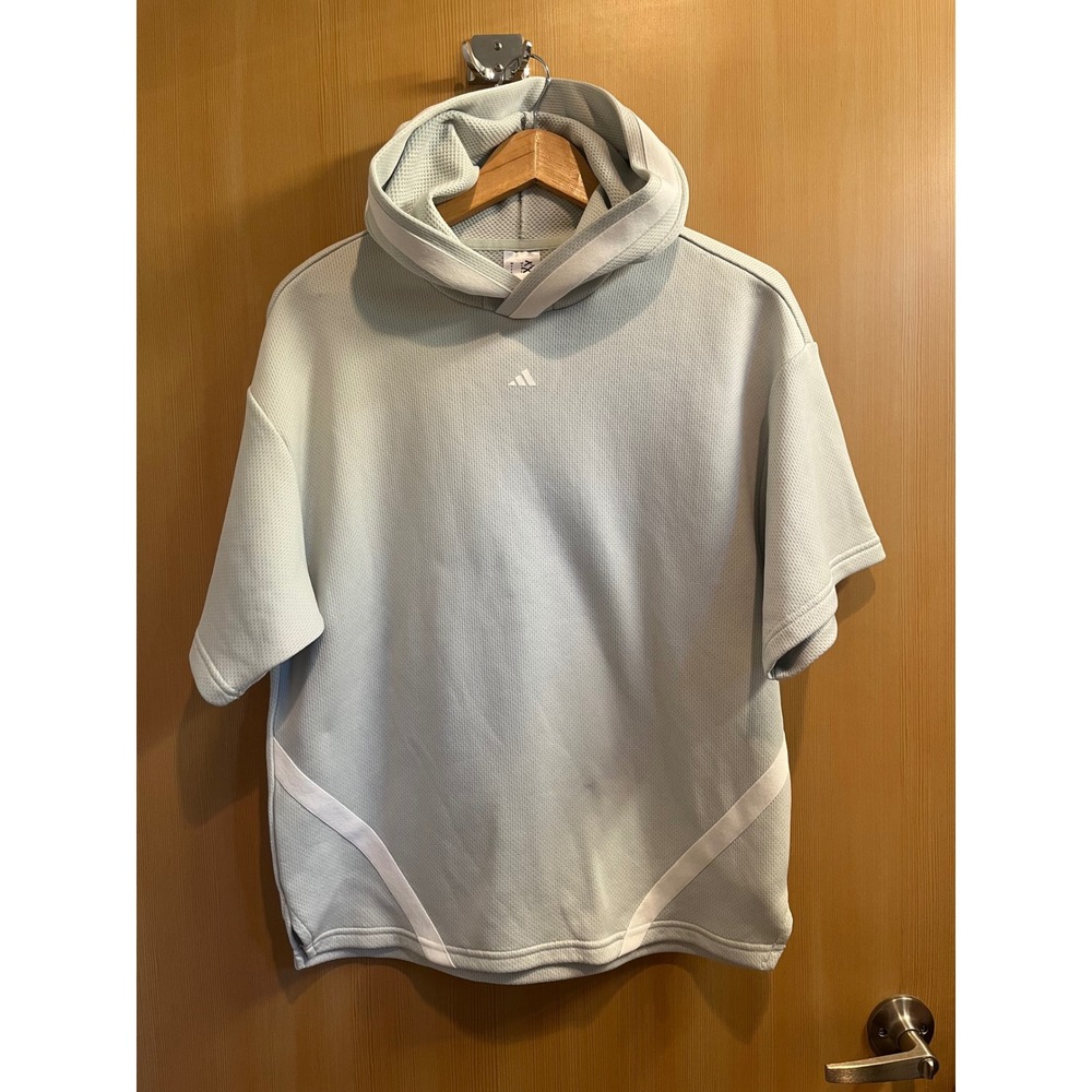 Adidas Short Sleeve Hoodie Womens Small Mint Green Mesh Relaxed Fit Pullover